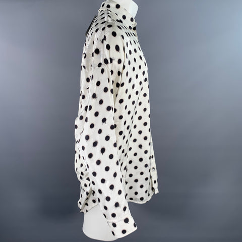 BALENCIAGA Size M White Black Polka Dot Viscose Silk Long Sleeve Shirt