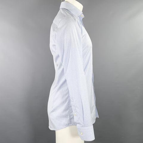 ETON Size S Light Blue White Checkered Cotton Spread Collar Long Sleeve Shirt