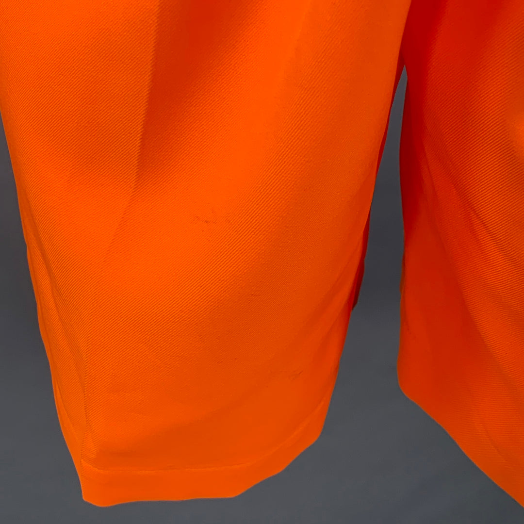 WALTER VAN BEIRENDONCK SS22 Size 32 Korova Neon Orange Polyester Pleated Zip Fly Shorts