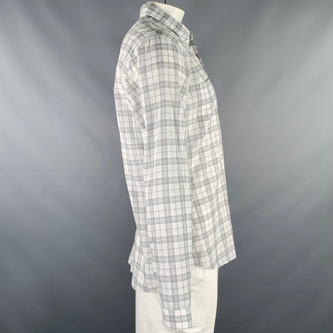 DIOR HOMME Size L White Grey Plaid Cotton Button Up Long Sleeve Shirt