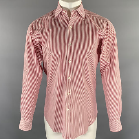 HAMILTON Size S Off White Red Stripe Cotton Spread Collar Long Sleeve Shirt