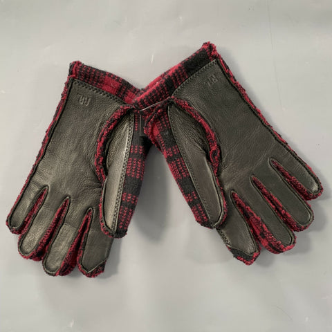 RRL by RALPH LAUREN Size S/M Red Black Plaid Wool Leather Gloves