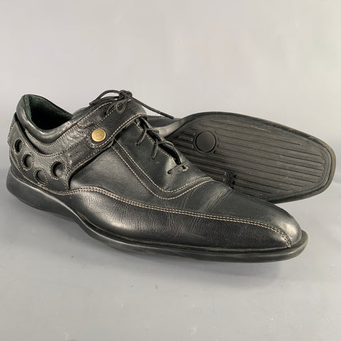 COLE HAAN Size 9.5 Black Contrast Stitch Leather Lace-Up Shoes