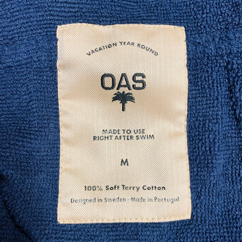 OAS Size M Navy Diamond Cotton Terry Camp Beach Cover Up Short Sleeve Shirt