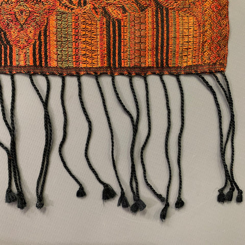 VINTAGE Orange Black Paisley Jacquard Fringe Scarf Shawl