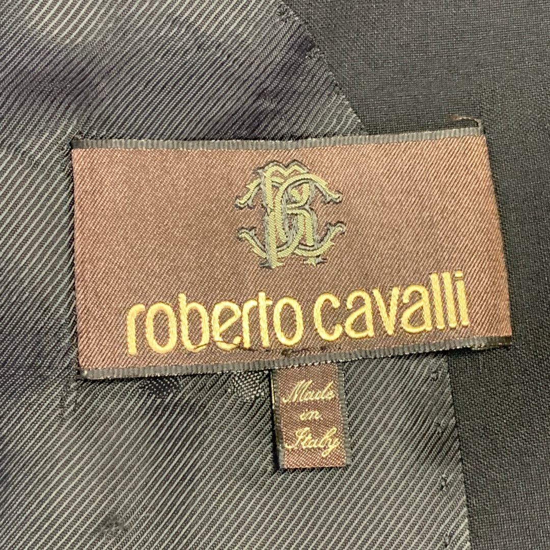 ROBERTO CAVALLI Size 38 Black Virgin Wool Notch Lapel Suit