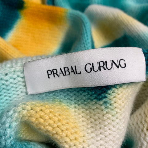 PRABAL GURUNG Size S Green Yellow Tie Dye Cashmere Turtleneck Sweater
