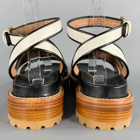 MARNI Size 8 Black Multi Color Leather Mixed Patterns Calf Hair Sandals