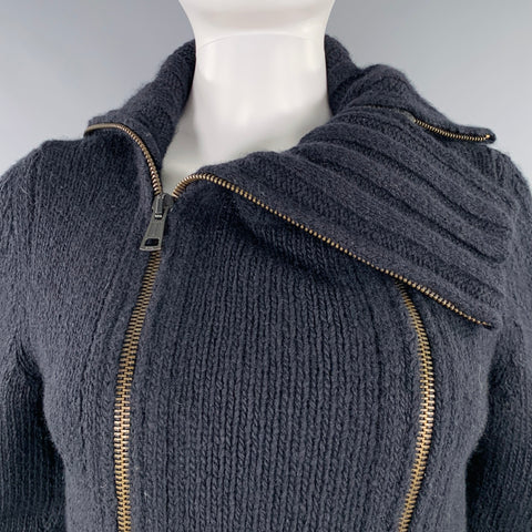 ANN DEMEULEMEESTER Size 8 Black Merino Wool Angora Double Zipper Cardigan