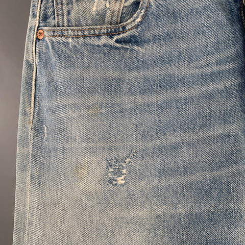 LEVI STRAUSS Size 30 501 Blue Distressed Cotton Straight Selvedge Jeans