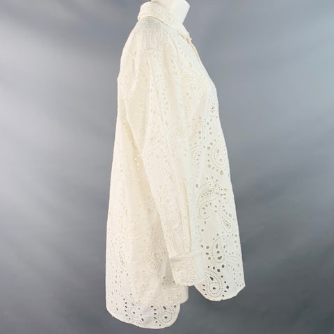 NILI LOTAN Size M Mael Cream Cotton Paisley Eyelet Button Up Shirt
