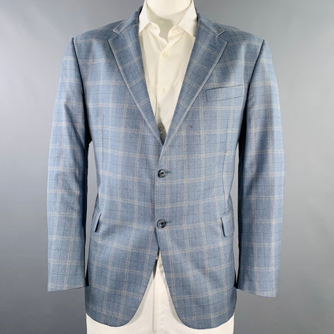 HICKEY FREEMAN Size 48 Regular Blue Grey Plaid Wool Sport Coat