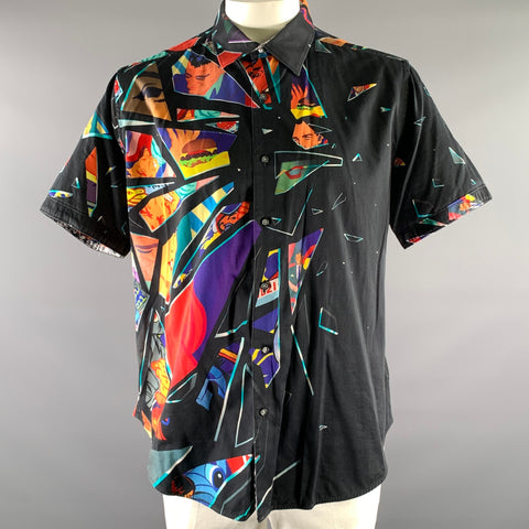 ROBERT GRAHAM Size XXL Black Comic Graphic Cotton Short Sleeve Shirt