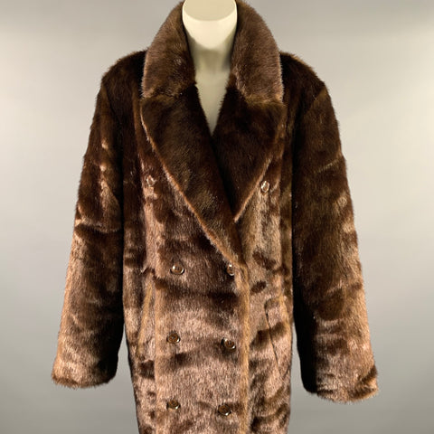 STAND STUDIO Size M Brown Faux Fur Modacrylic Textured Peak Lapel Coat