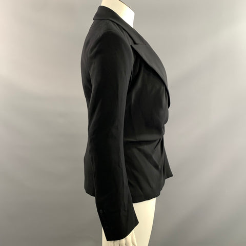 TOM FORD Size 10 Black Viscose Ruffled Peak Lapel Jacket Indoor Blazer