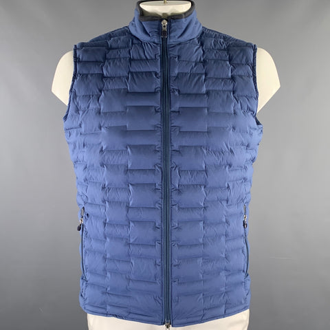 PETER MILLAR Taille L Gilet matelassé bleu en mélange de nylon avec double fermeture éclair