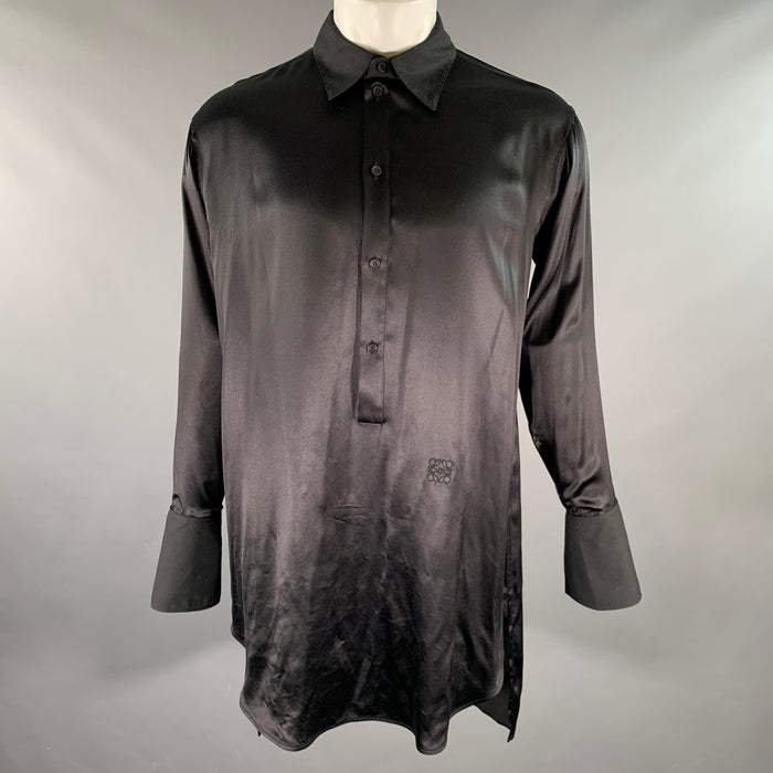 LOEWE Size S Black Silk Tunic Long Sleeve Shirt