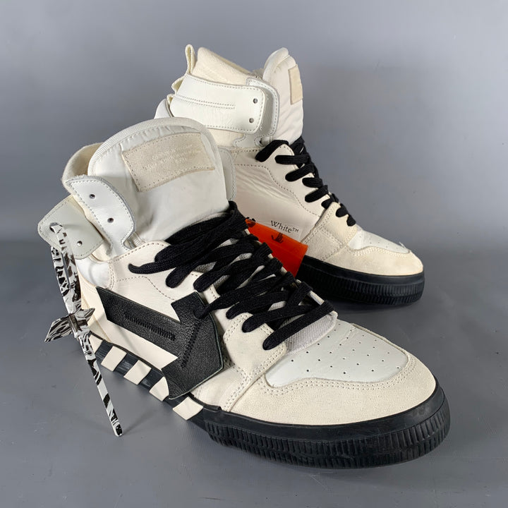 OFF-WHITE Size 12 Off White Black & Orange Leather High Top Sneakers