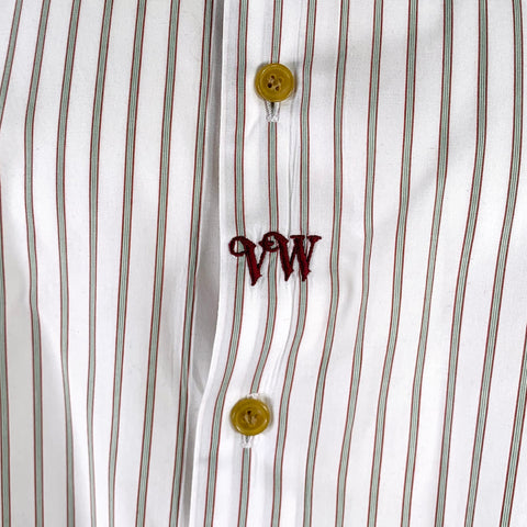 VIVIENNE WESTWOOD Size 36 White Brown Stripe Cotton Oversized Long Sleeve Shirt