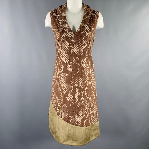 ISSEY MIYAKE Size M Brown Beige Snakeskin Print Sleeveless Dress