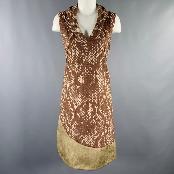 ISSEY MIYAKE Size M Brown Beige Snakeskin Print Sleeveless Dress