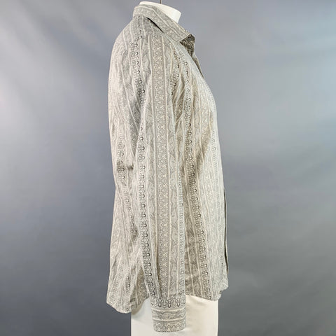 PAUL SMITH Size L White Black Paisley Cotton Spread Collar Long Sleeve Shirt