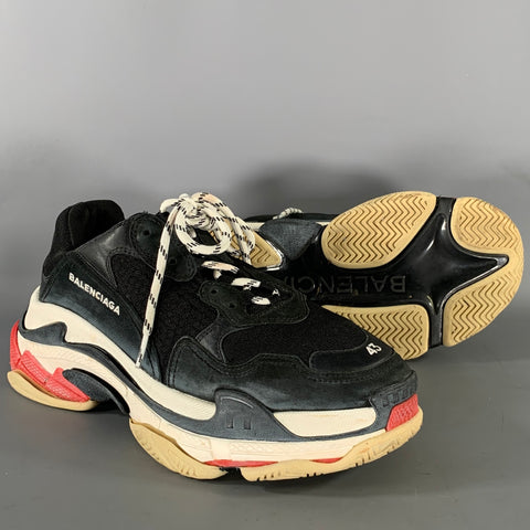 BALENCIAGA Size 10 Black White Triple S Mesh Lace Up Sneakers