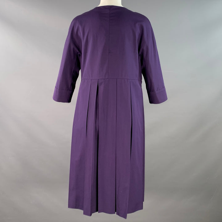 N_8 Size 6 Purple Cotton Pleated 3/4 Sleeves Half Zip Midi Dress