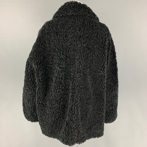 STAND STUDIO Taille L Manteau à revers cranté en fausse fourrure texturée en polyester noir