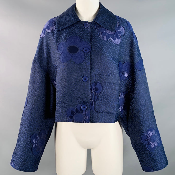BAUM UND PFERDGARTEN Size M Navy Blue Jacquard Floral One Pocket Shirt Jacket