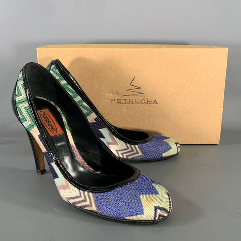 MISSONI Size 7.5 Purple Green Chevron Pumps