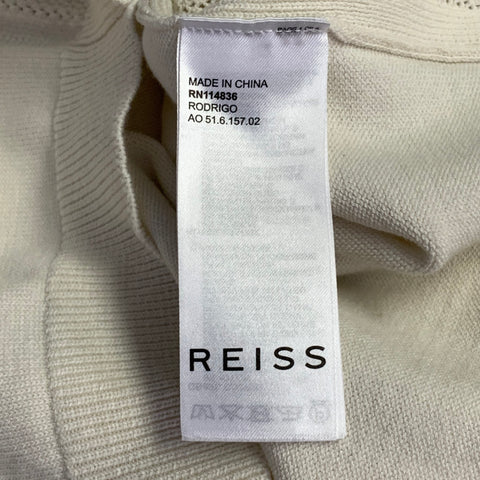 REISS Size M Rodrigo Cream Knit Cotton Blend Zip Up Polo
