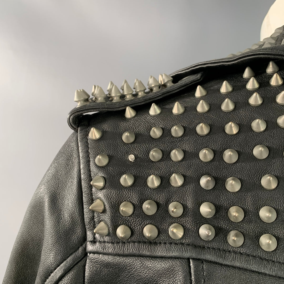 MUUBAA Size 6 Black Studded Lambskin Leather Biker Jacket