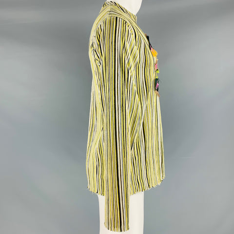TOKYO JAMES Size M Yellow Black Stripe Mixed Fabrics Long Sleeve Pullover
