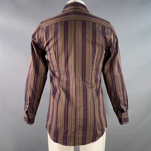 DOLCE & GABBANA Size S Brown Navy Stripe One Pocket Long Sleeve Shirt