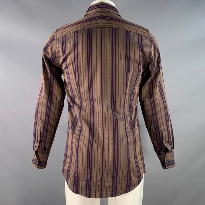 DOLCE & GABBANA Size S Brown Navy Stripe One Pocket Long Sleeve Shirt