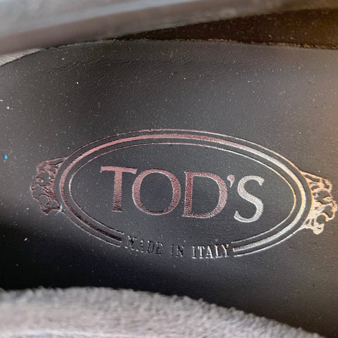 TOD'S Size 10.5 Dark Brown Suede Penny Slip On Loafers