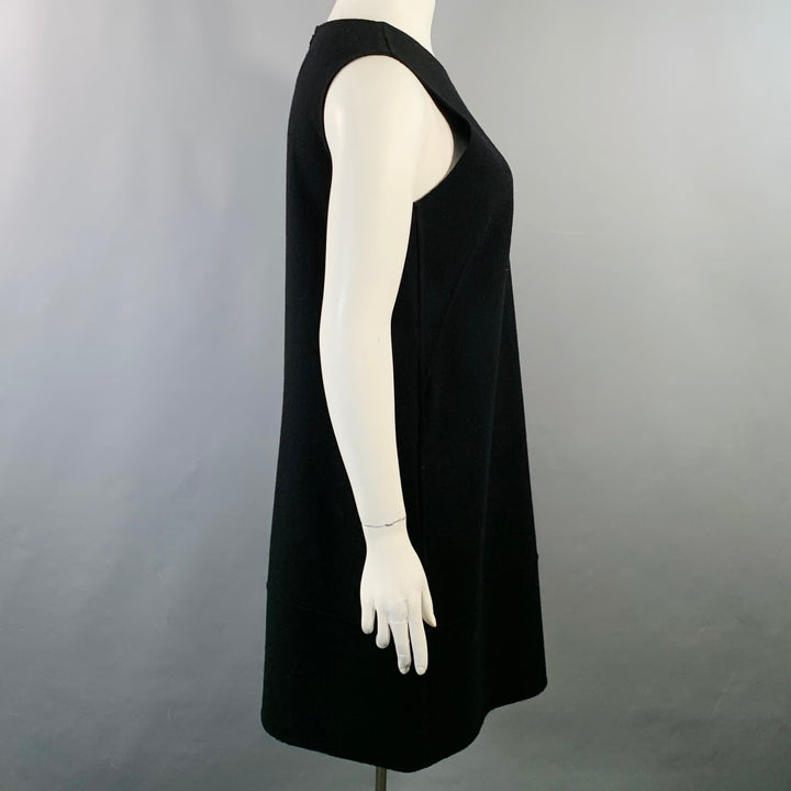 ARMANI COLLEZIONI Size 10 Black Wool Crepe Sleeveless Knee Length Dress