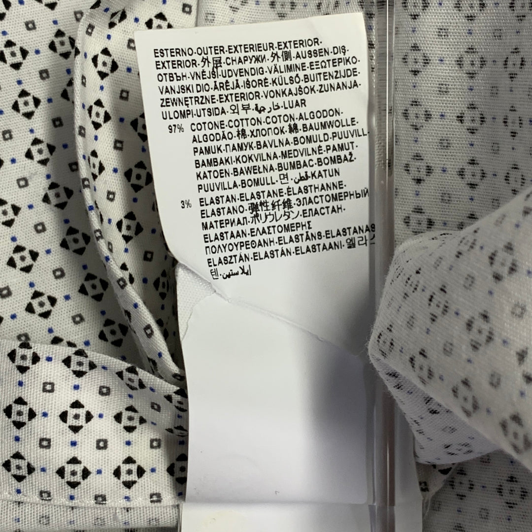 VERSACE Size XL White Black Geometric Cotton Blend Long Sleeve Shirt