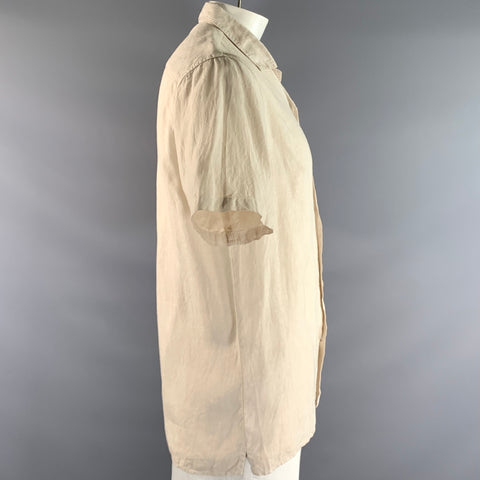 NN07 Size L Tan Linen Camp Short Sleeve Shirt