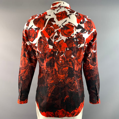 PAUL SMITH Size L Red Black Floral Cotton Long Sleeve Shirt