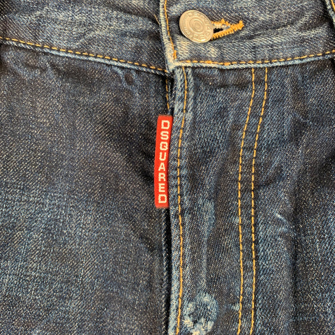 DSQUARED2 Size 32 Blue Distressed Cotton Straight Button Fly Jeans