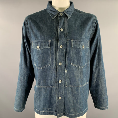 RRL by RALPH LAUREN Size XL Navy Indigo Contrast Stitch Cotton Denim Overshirt