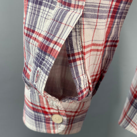 TWENTY FOUR STANDARD Size M White Red Black Plaid Cotton Long Sleeve Shirt