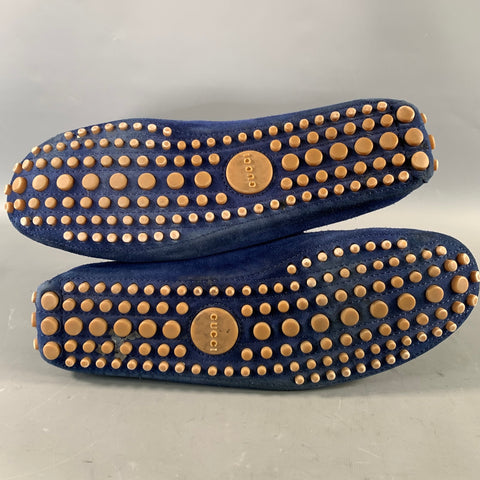 GUCCI Size 11 Blue Suede Slip On Loafers