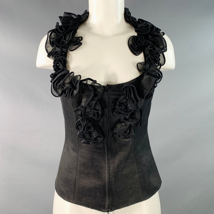 ANNE FONTAINE Size 4 Maria Black Linen Silk Embellishment Sleeveless Bustier Dress Top