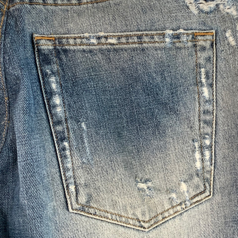 DOLCE & GABBANA Size 30 Blue Distressed Denim Tapered Jeans