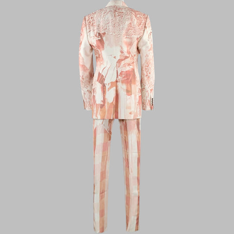 ALEXANDER MCQUEEN SS21 Size 38 Pink White Print Viscose Double Breasted Suit