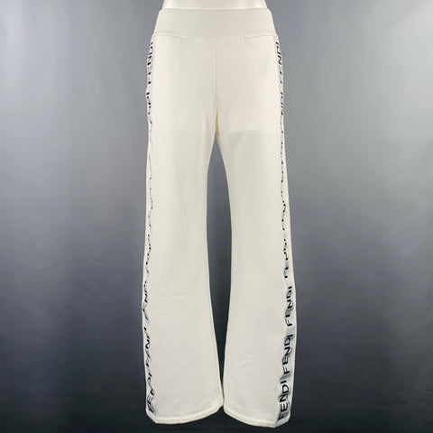 FENDI Size 6 White Black Cotton Nylon Logo Sweatpants Casual Pants