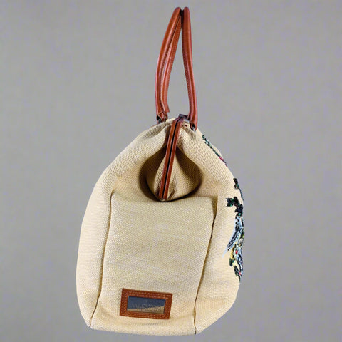 VALENTINO Beige Multi Color Woven Leather Beaded Raffia Handbag